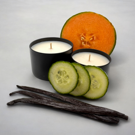 Hand poured soy candles with melon, cucumber, vanilla - eco friendly homemade candles for a refreshing summer vibe.