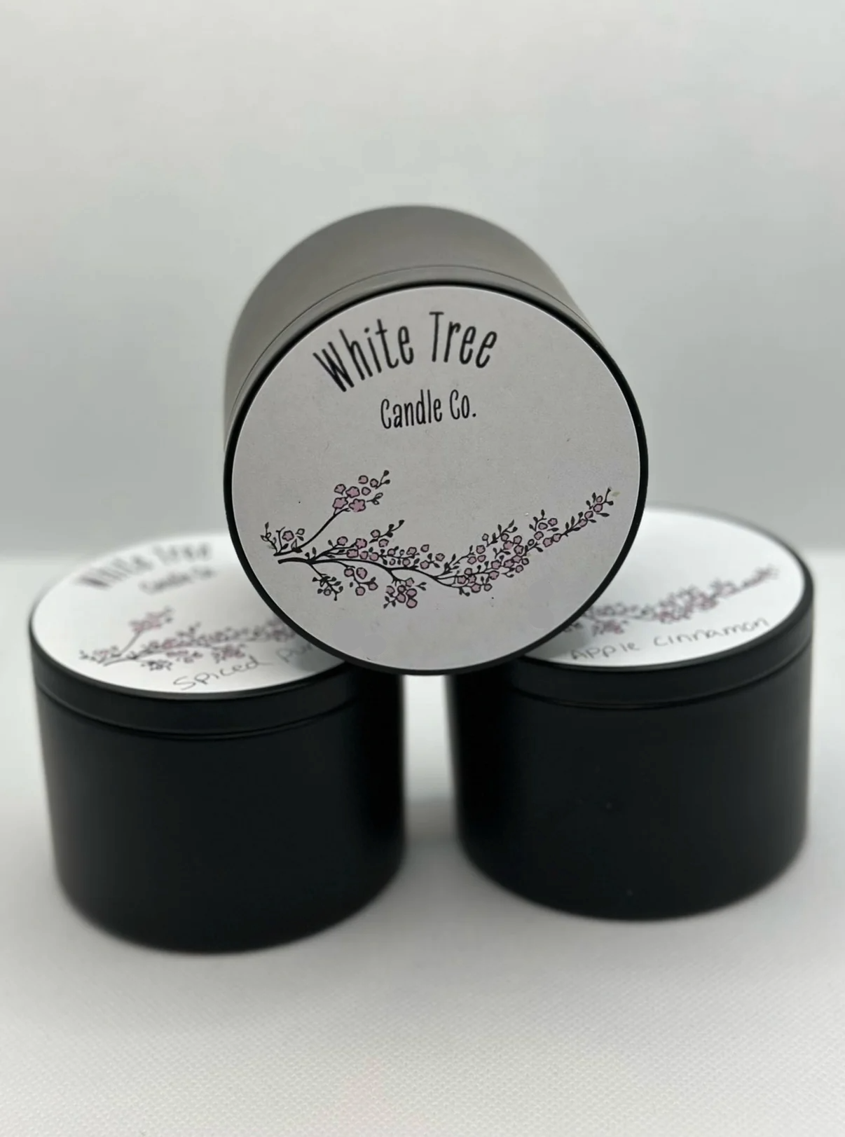 3 hand poured candles in black tins, spruce willis Christmas scent 